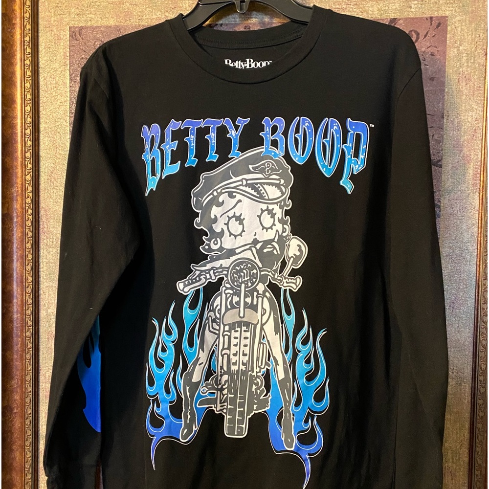 Medium BETTY  Boop Black Long Sleeve Cotton Motorcycle Womans
